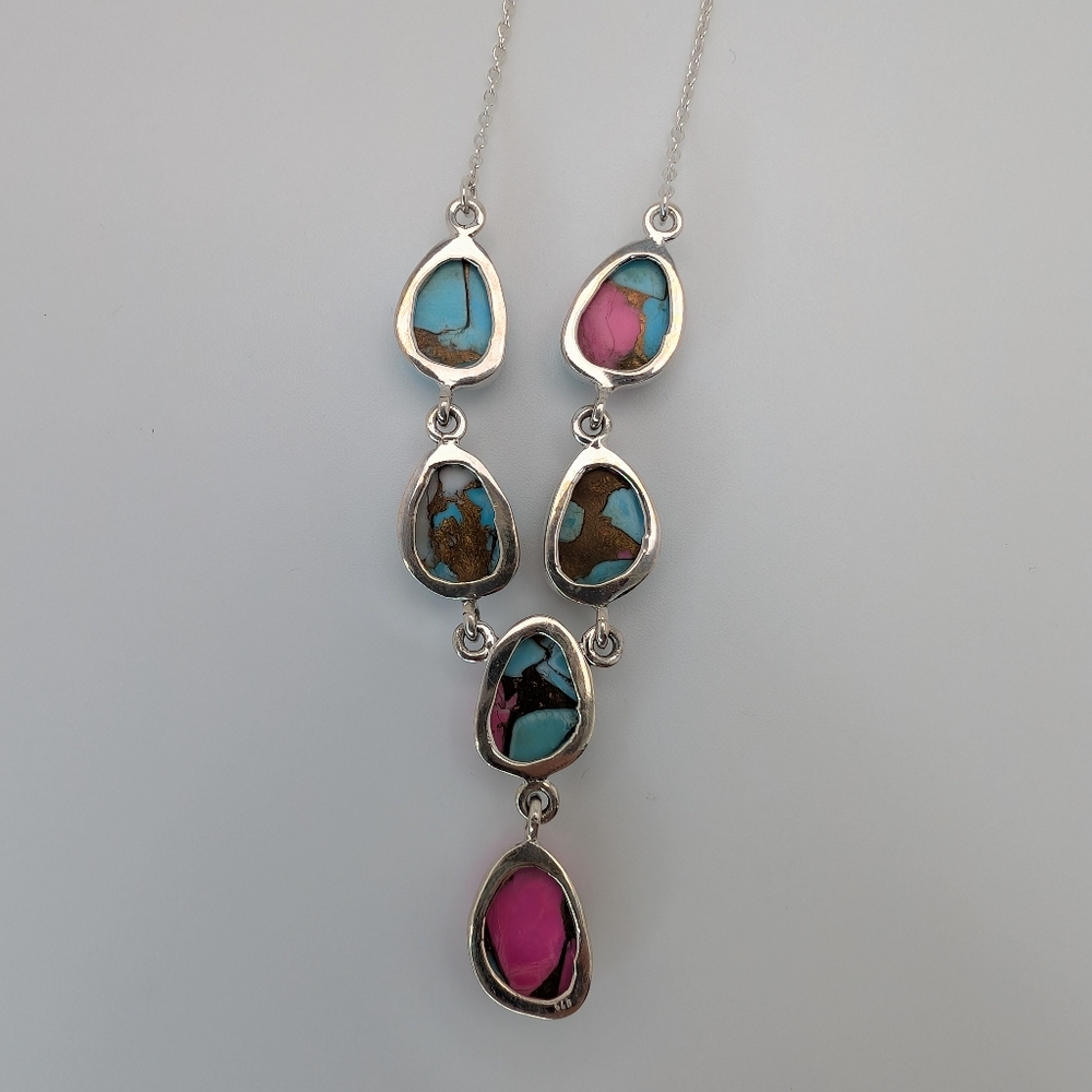 Cotton Candy Turquoise Necklace S925 Sterling Silver Southwest - Picture 5 of 6